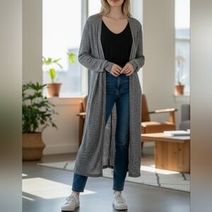 Women's Gray Long Cardigan Sweater